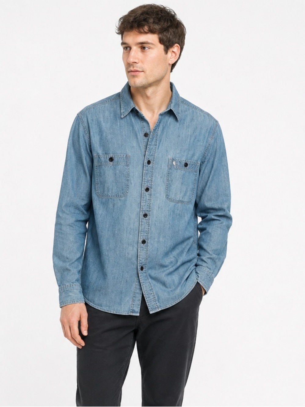 Carhartt Blue Denim Long Sleeve Casual Wear Button-Up Shirt Men's Size XL